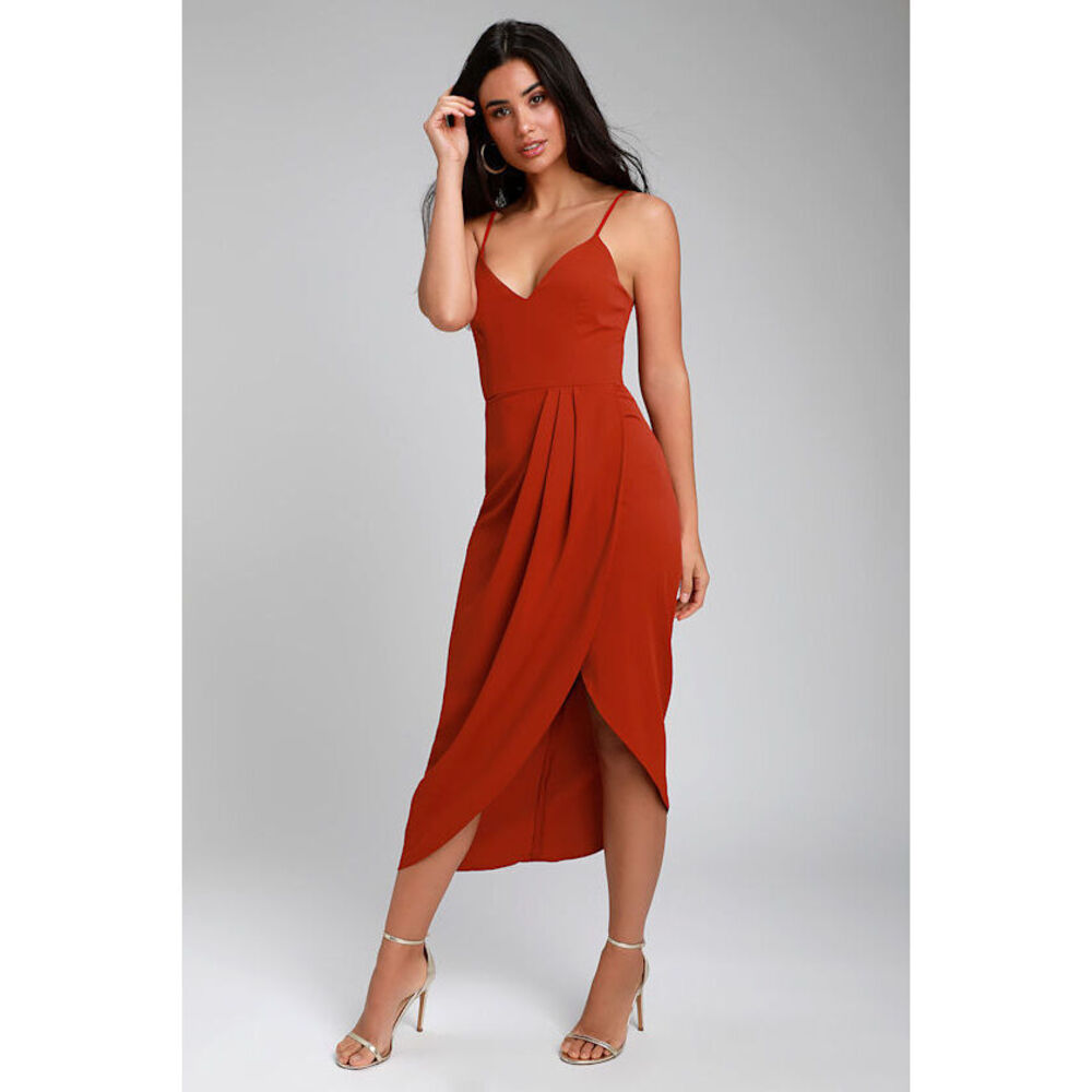 Lulus Reinette Rust Red Midi Dress - Size S